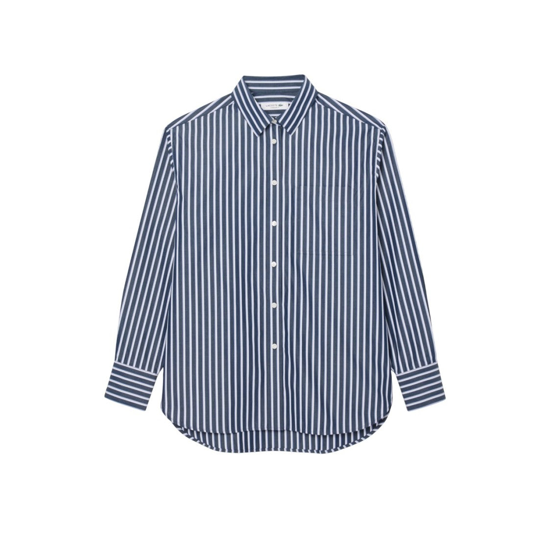 Long-Sleeved Blue Cotton Poplin Shirt