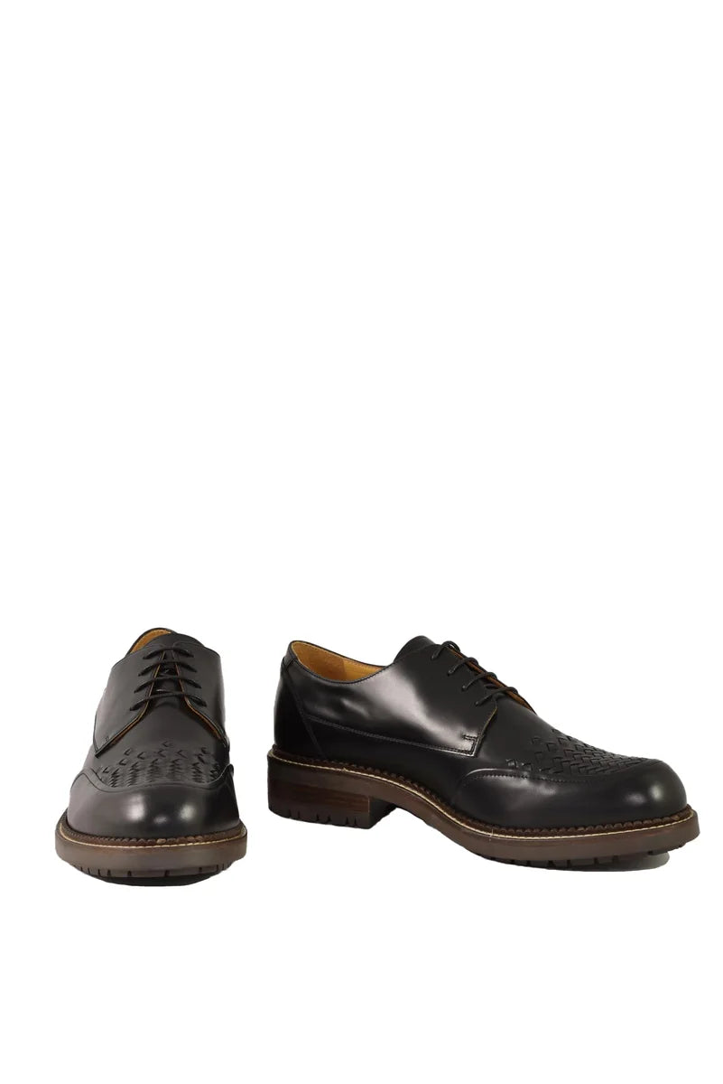 Rubber Sole Lace-up Shoes - Black