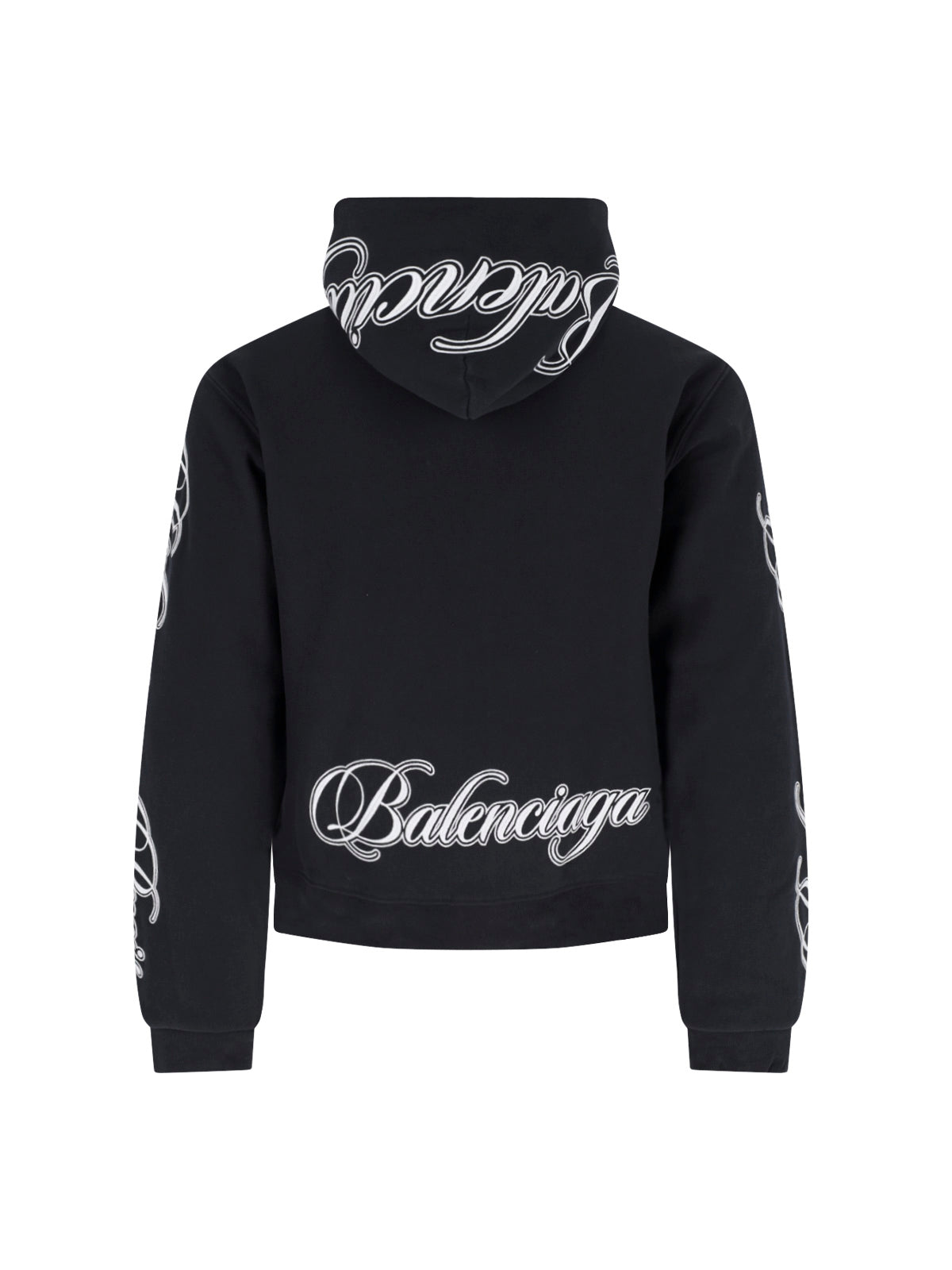 Black Cursive Logo Cotton Zip Hoodie