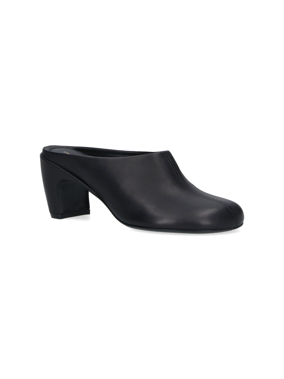 Black Rounded Toe Slip-On Leather Mules