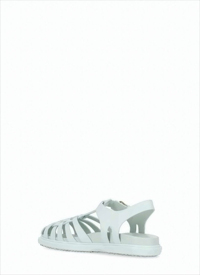 Woven Leather Strap Sandals with Ankle Buckle Closure