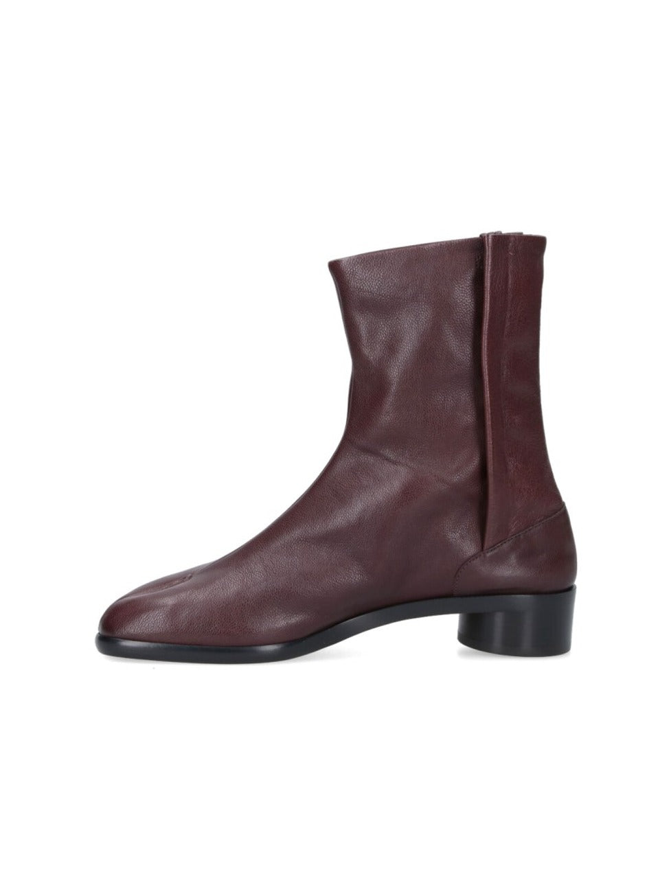 Ankle-High Split-Toe Brown Leather Boots