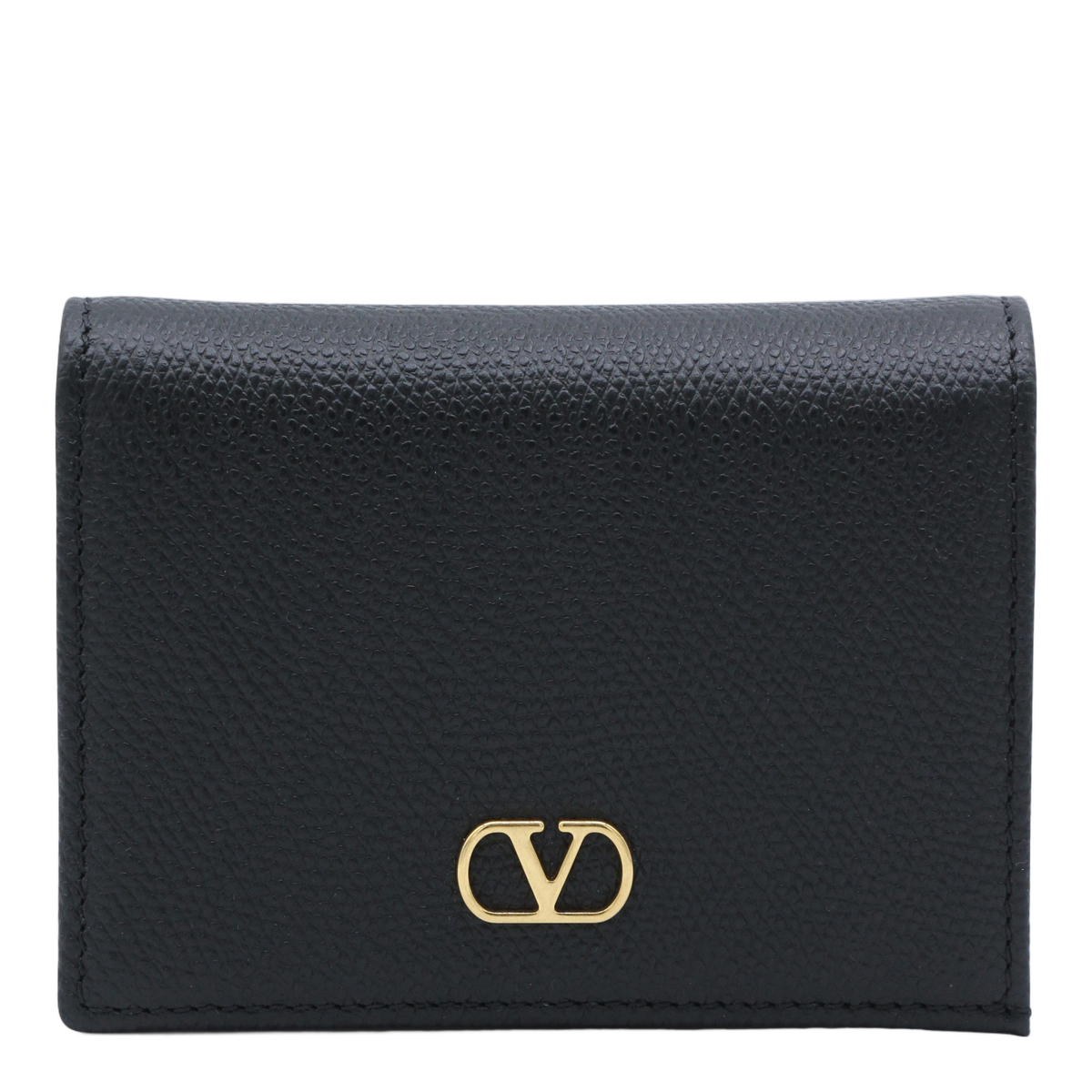 Textured Black Leather Wallet with Gold-tone Logo
