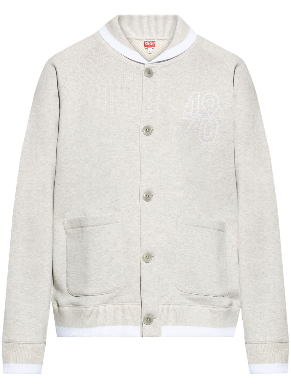 Textured Bomber Jacket In Pale Grey With Button-Up Front