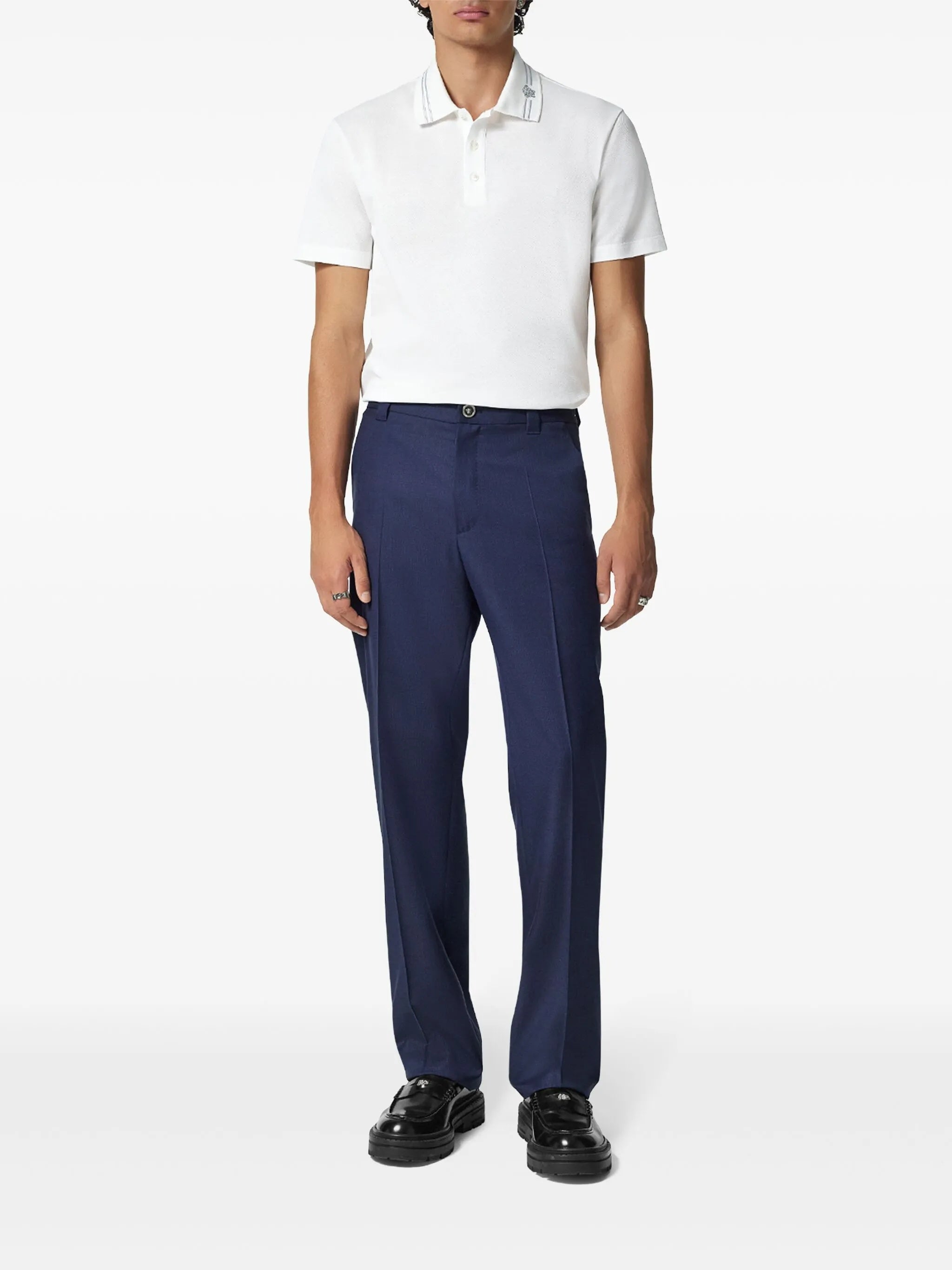 Black Classic Short-Sleeve Double Stripe Polo