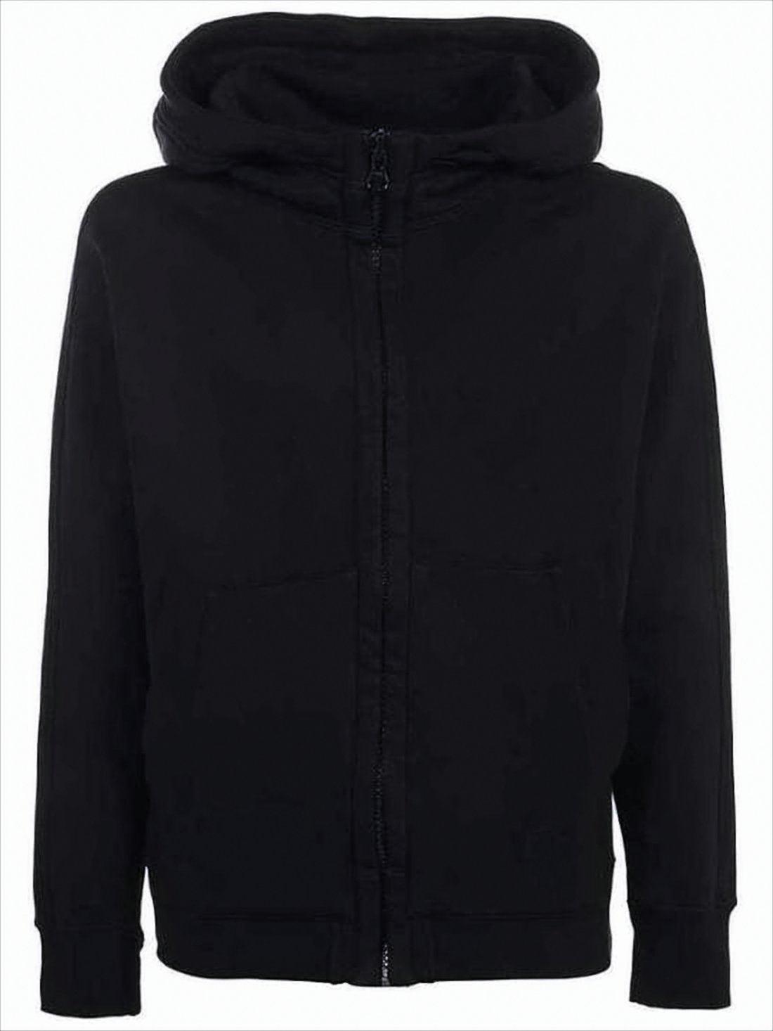 Black Zip-Up Hoodie with Ribbed Details