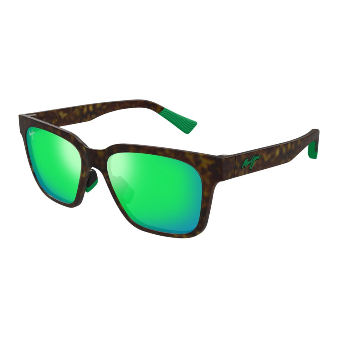 Punikai Rectangular Tortoiseshell Sunglasses with Reflective Green Lenses