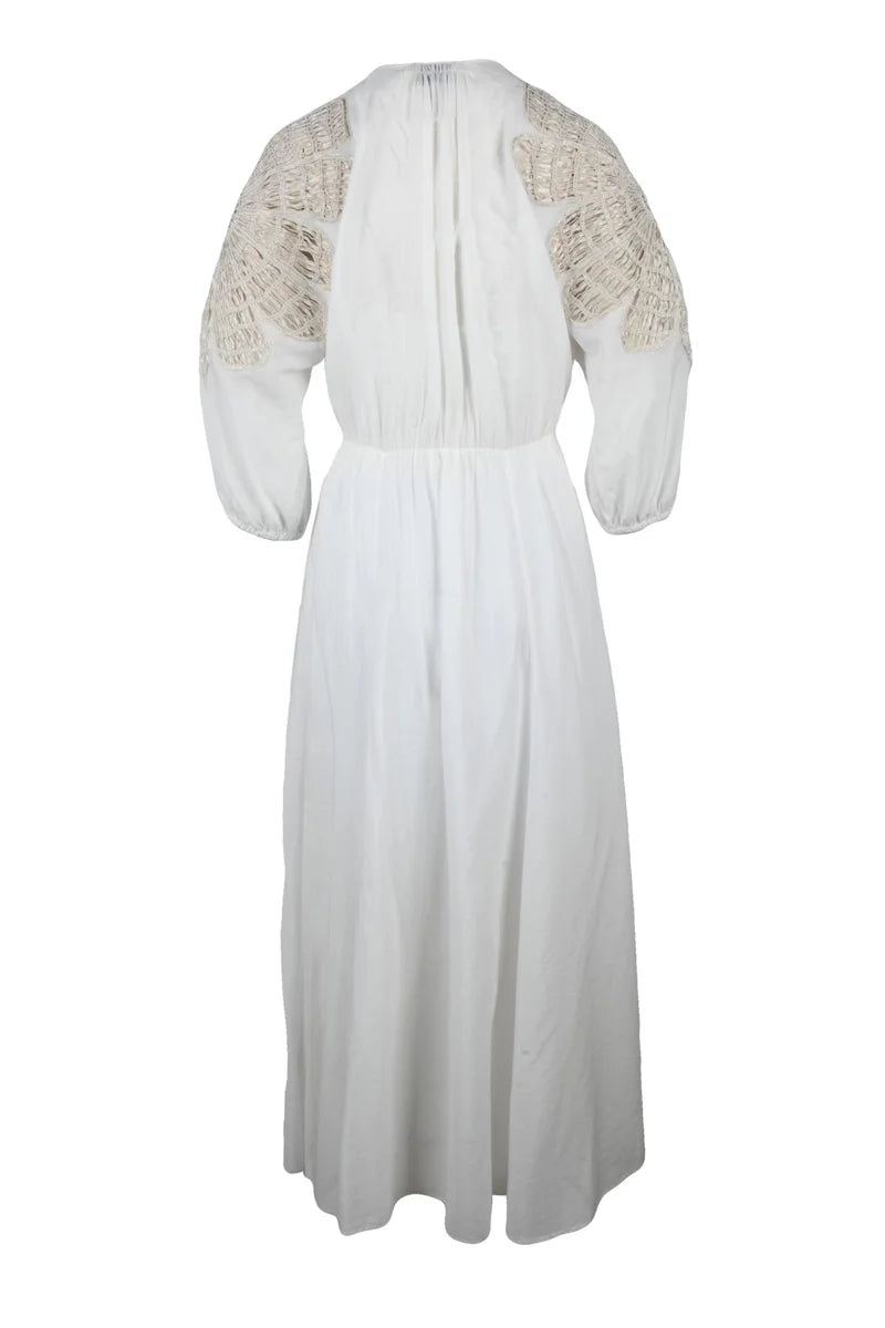 Embroidered Long Dress - White