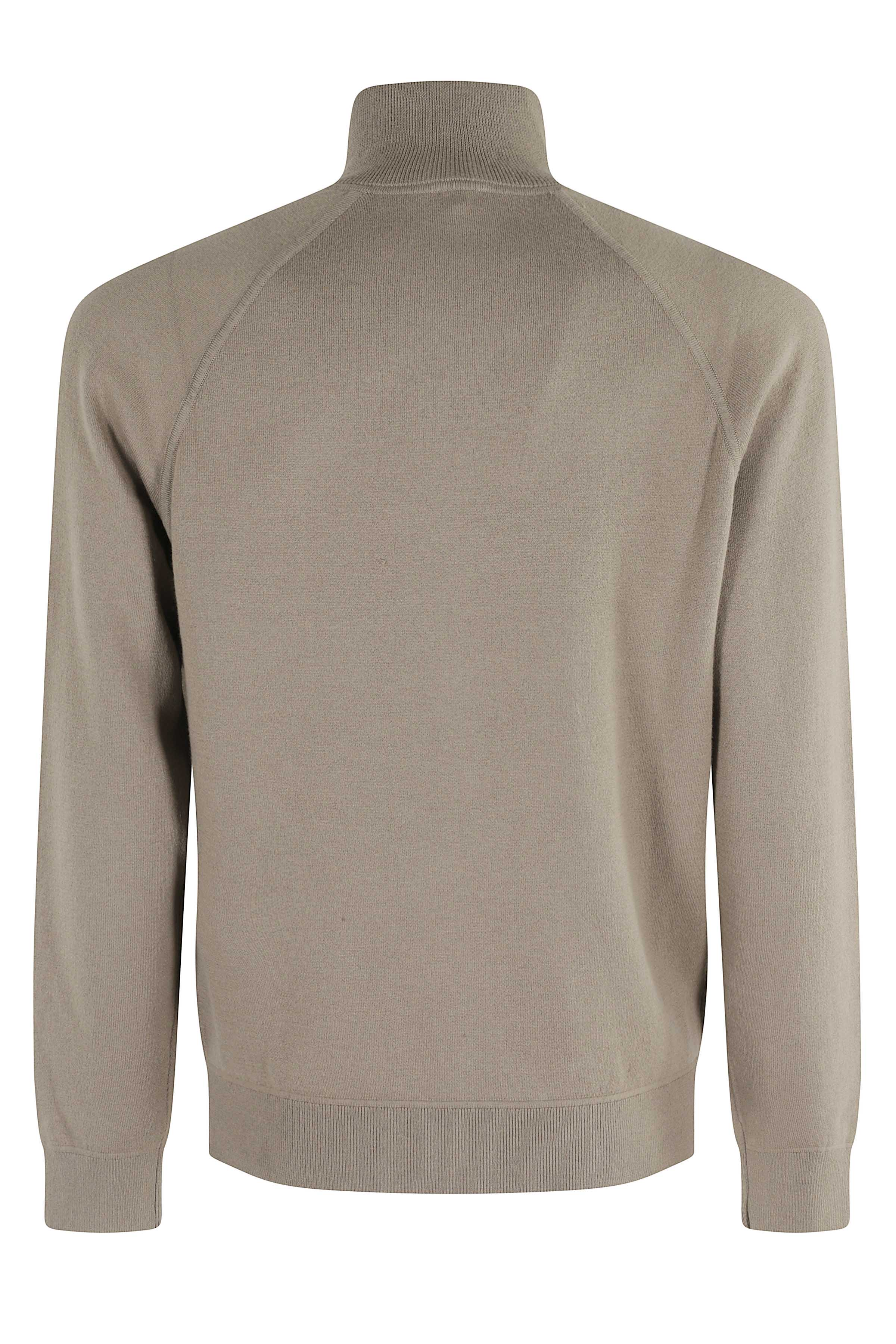 Front-Zip High Neck Cardigan with Ribbed Detailing