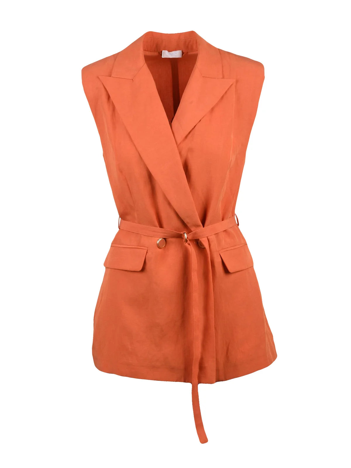 Orange Lycra Linen Sleeveless