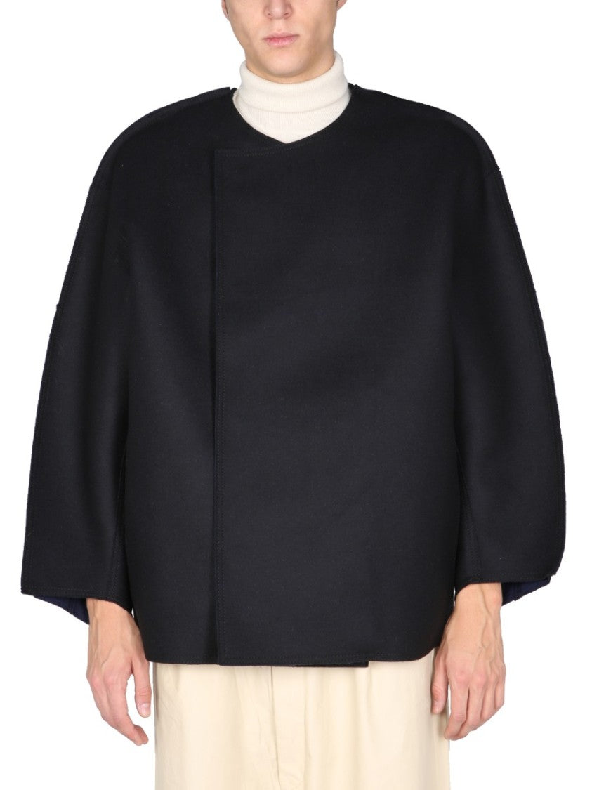 Asymmetrical Front Closure Black Coat