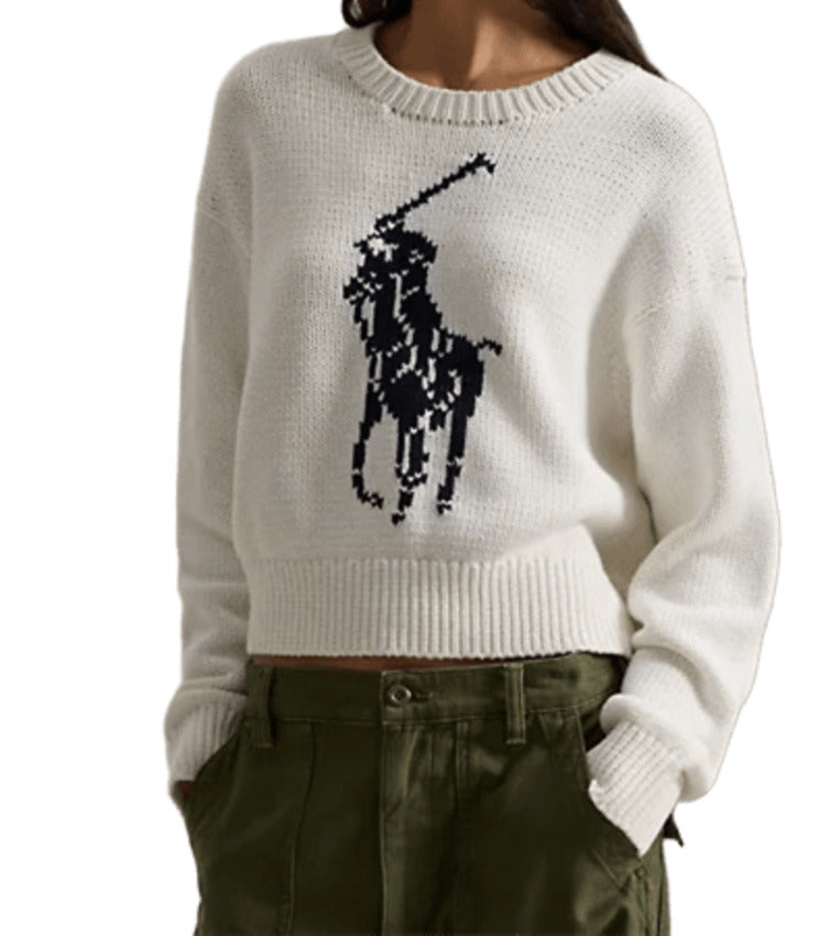 White Cotton Big Pony Sweater