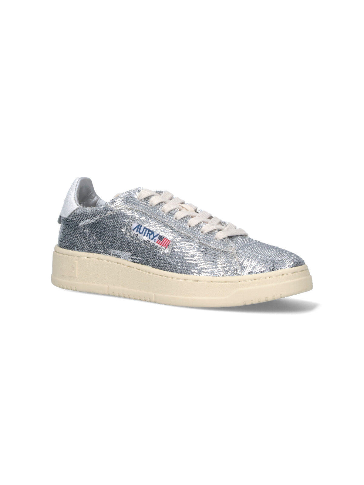 Low-Top Sneakers With Shimmering Silver Fabric