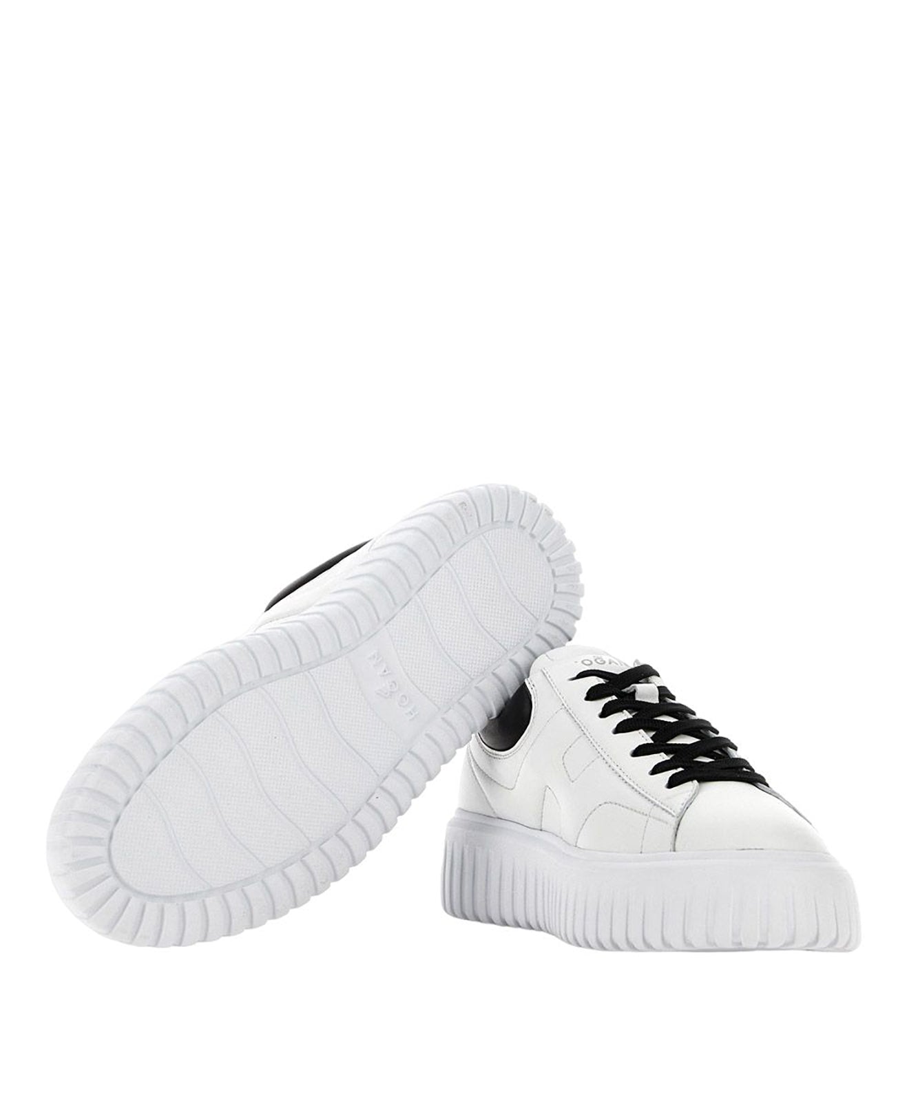 Dynamic White Leather Sneakers With Black Accents