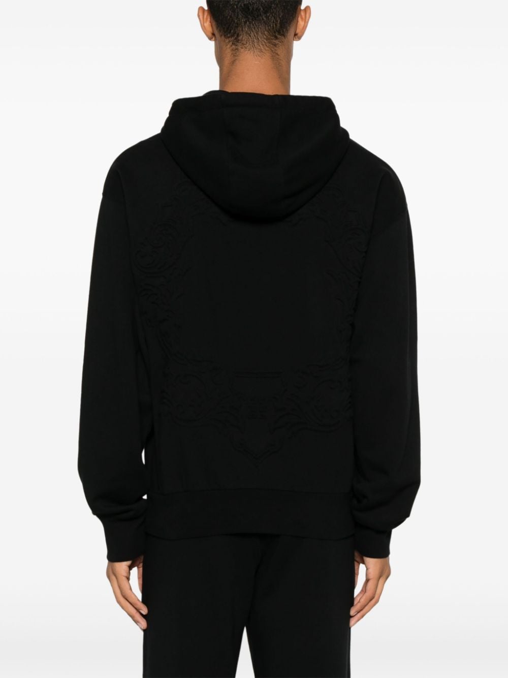 Embroidered Black Cotton Jersey Hoodie