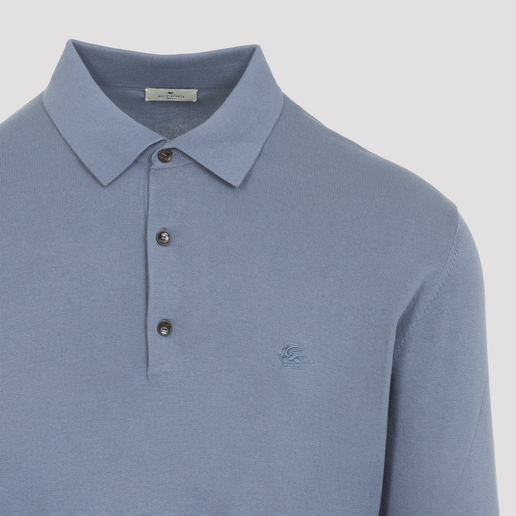 Classic Blue Polo Collar Sweater With Embroidered Detail