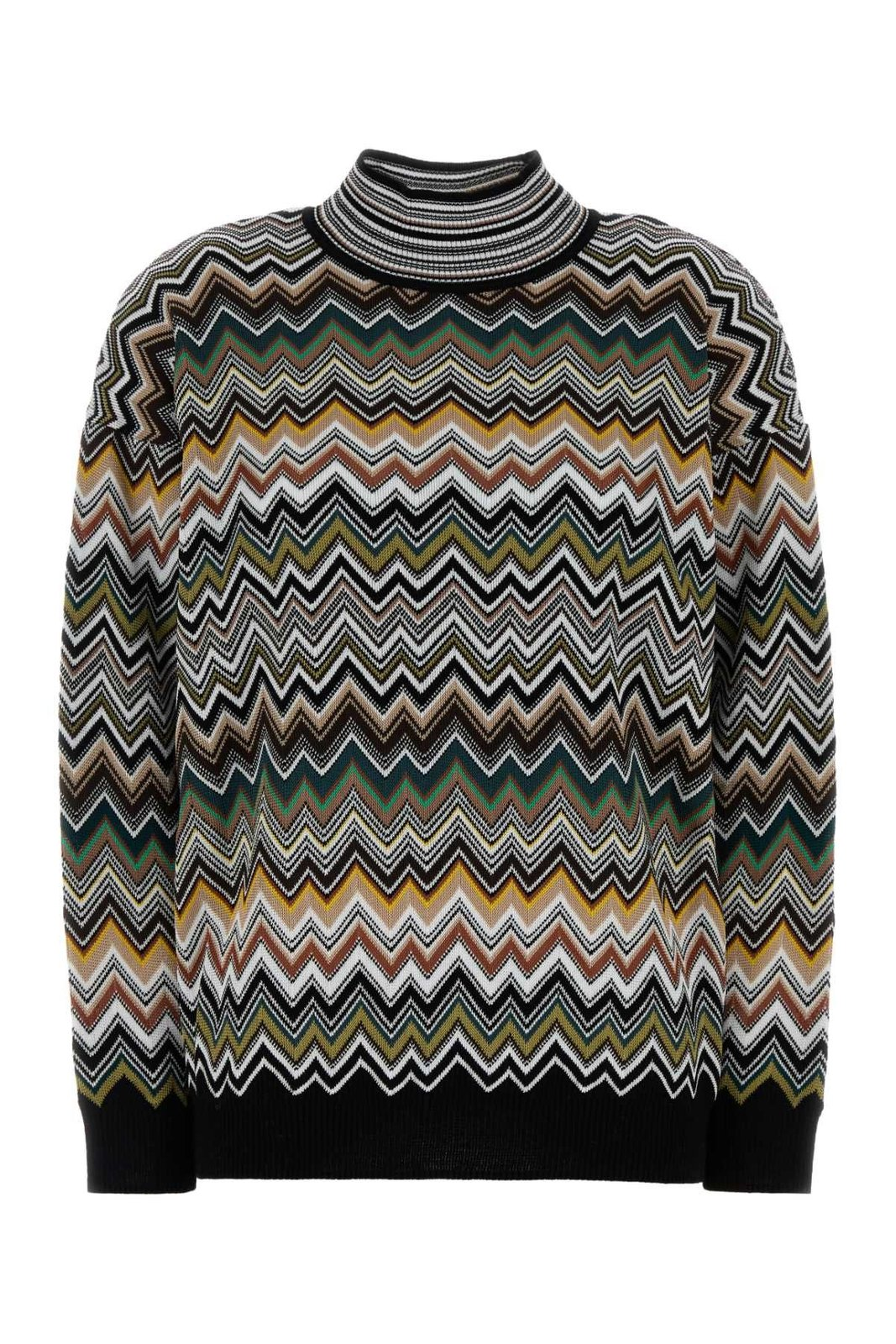 Chevron-Pattern Turtleneck Sweater in Vibrant Multicolors