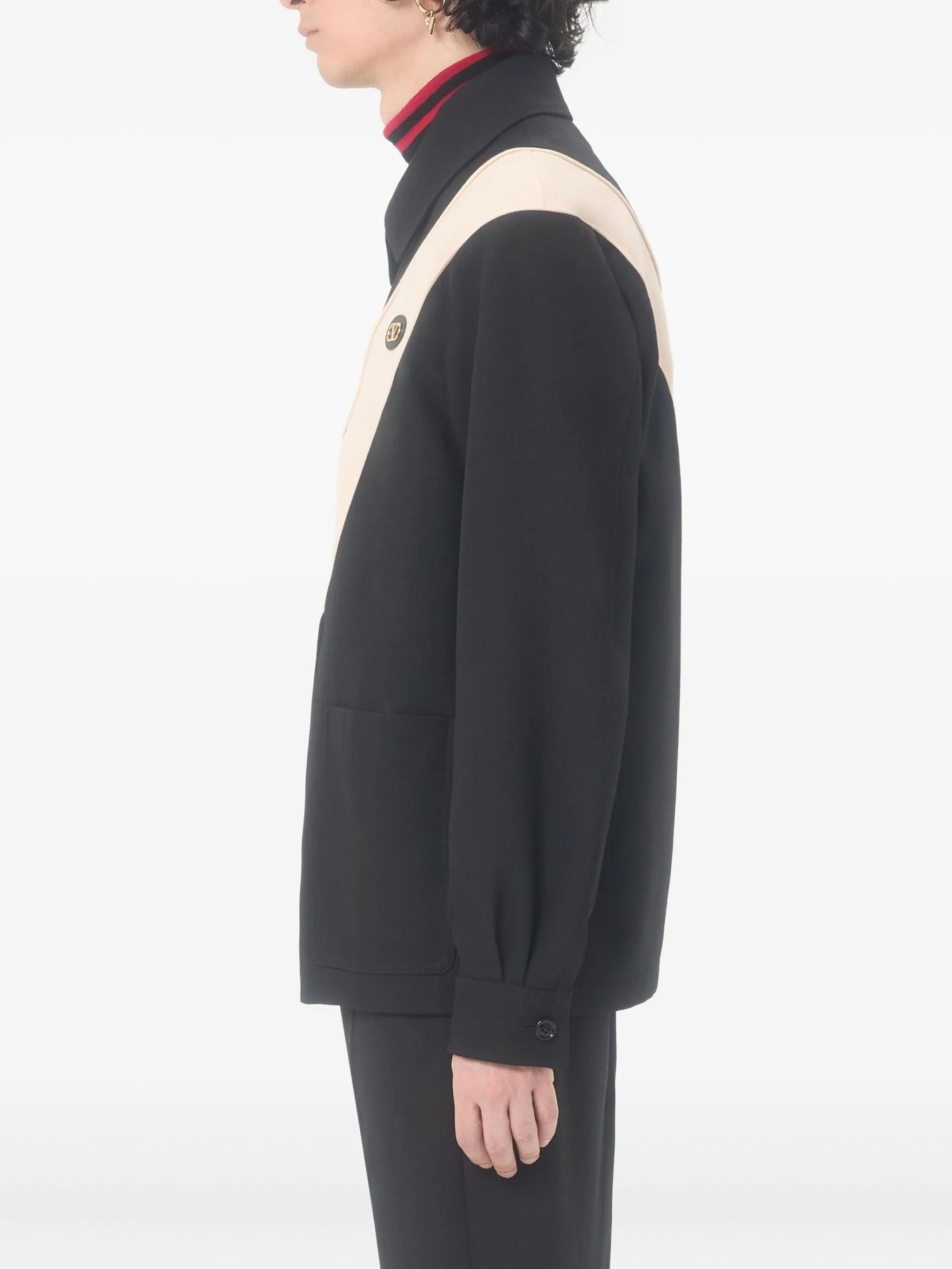 Black V-Shaped Contrast Panel Zip Jacket