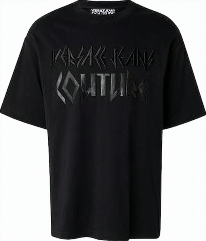 Short-Sleeve Black T-Shirt with Embossed Logo