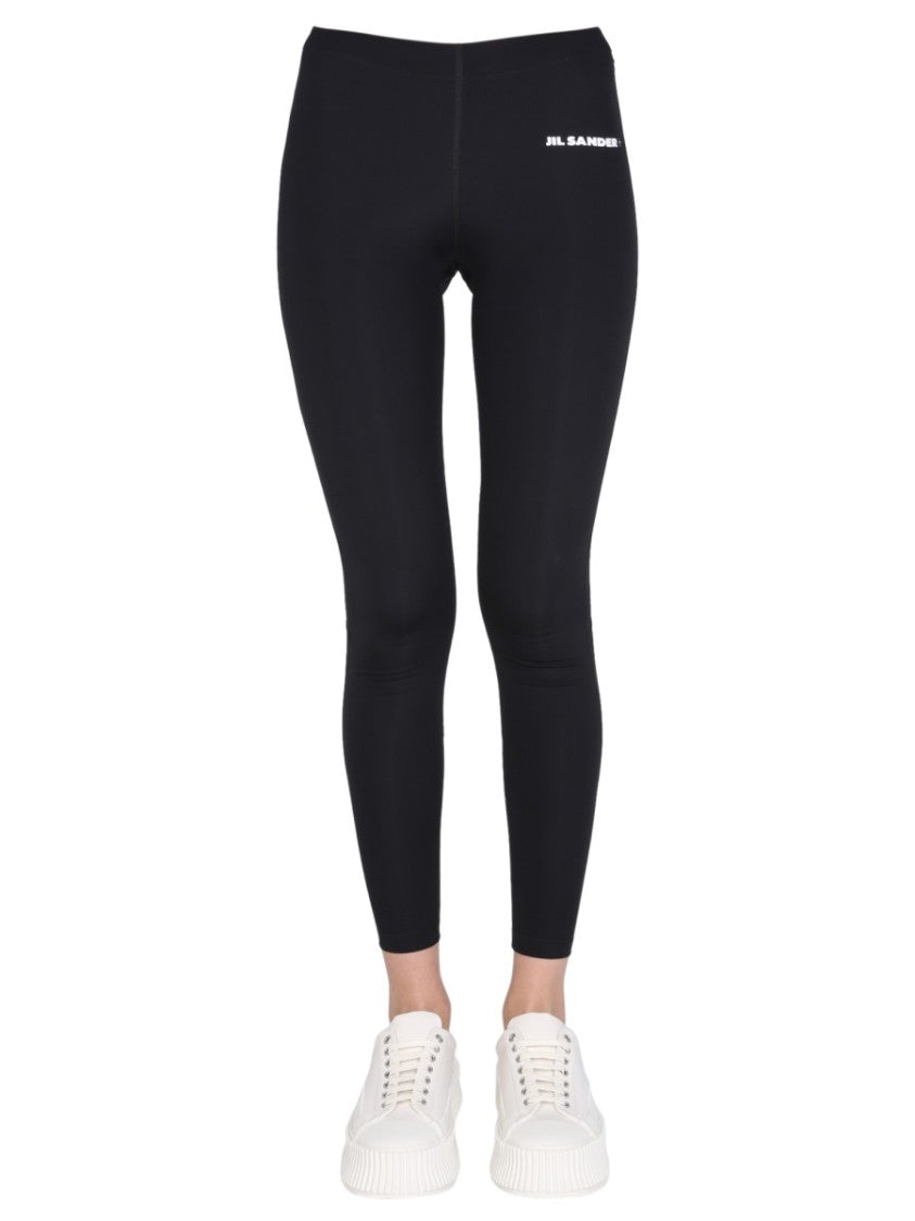 High-Waisted Black Logo Print Leggings