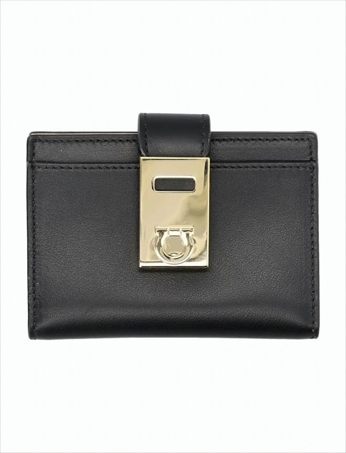 Rectangular Calf Leather Cardholder with Gold-tone Clasp