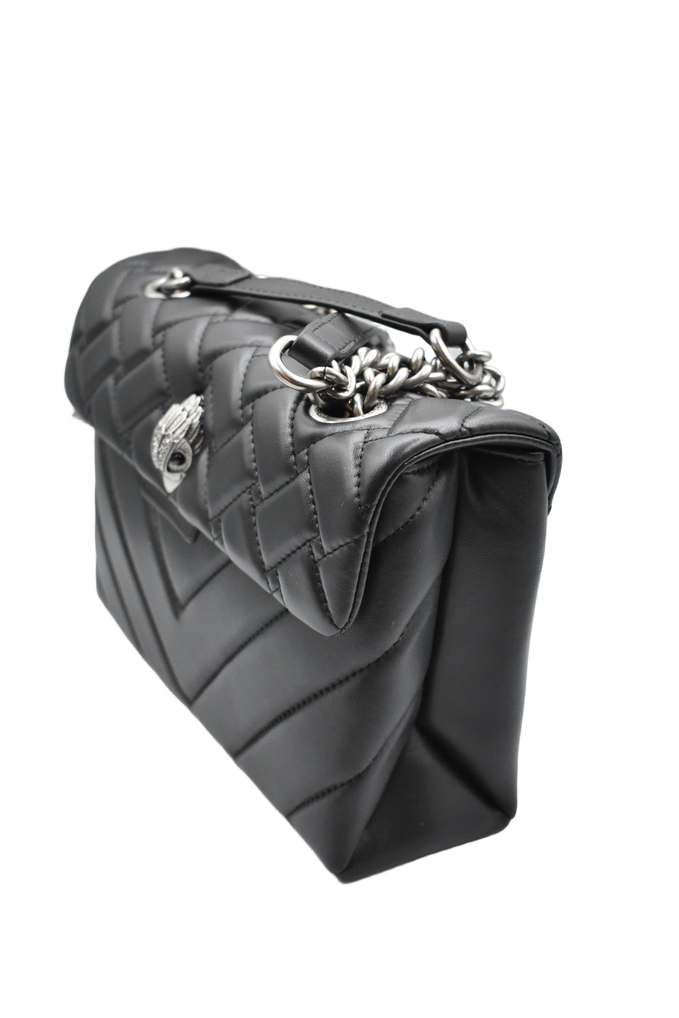 Quilted Black Handbag With Silver-Tone Clasp