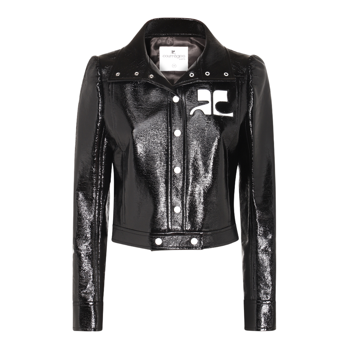 Glossy Black Fitted Jacket with Structured Silhouette