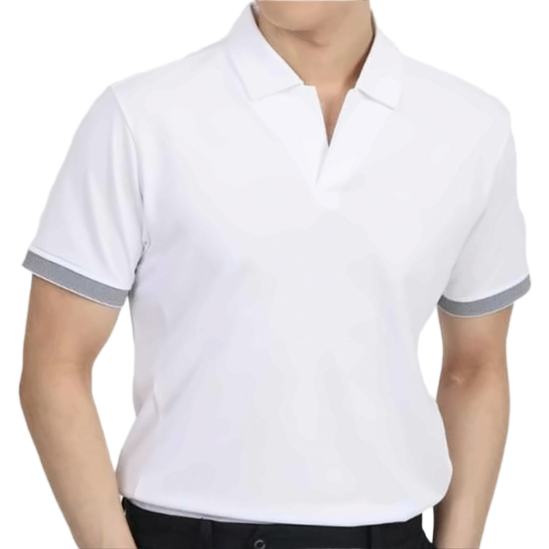 Classic Short-Sleeved Polo Shirt with V-Neckline and Ribbed Accents