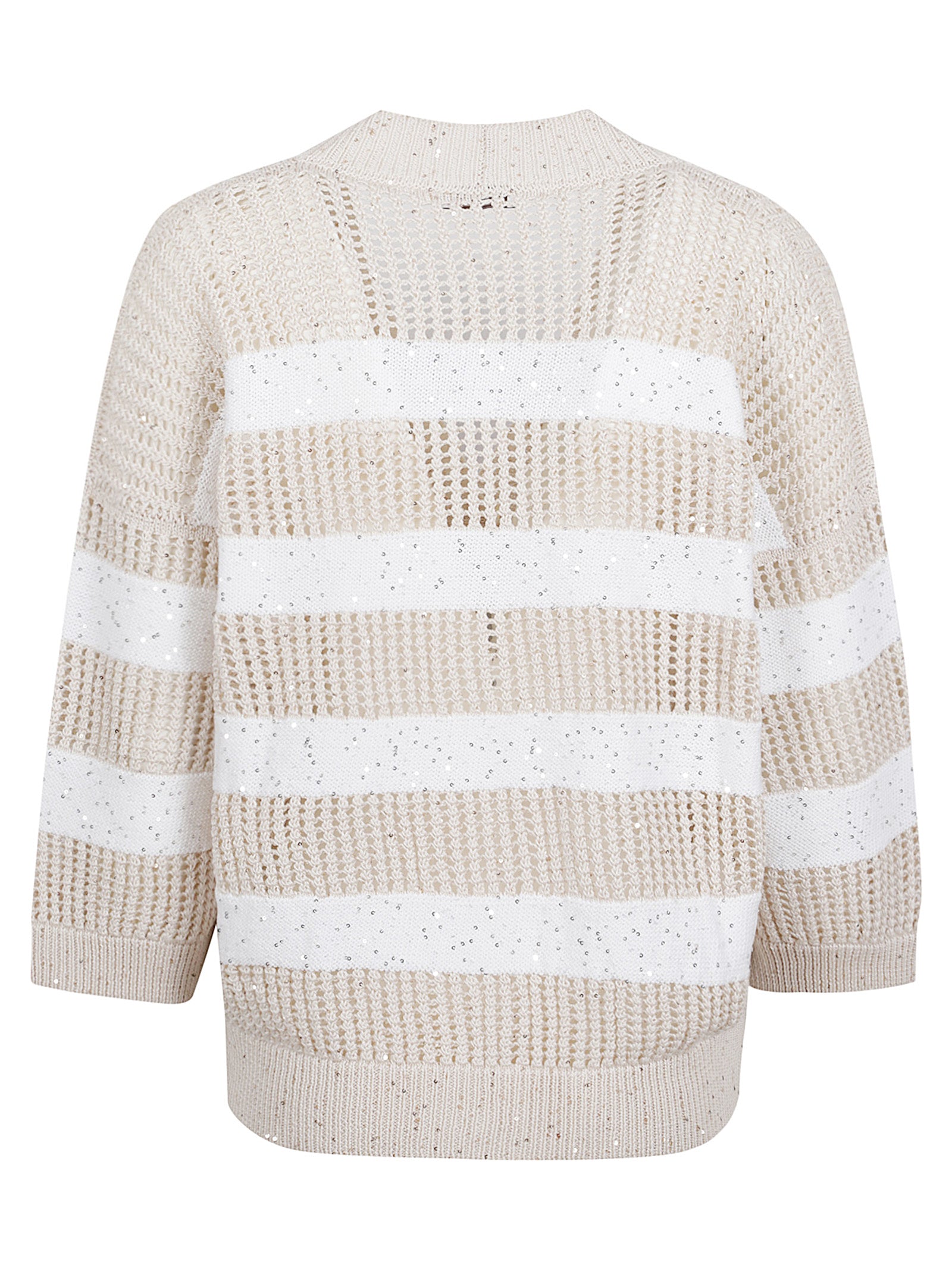 Cropped Knit Sweater with Striped Design and Button-Down Front