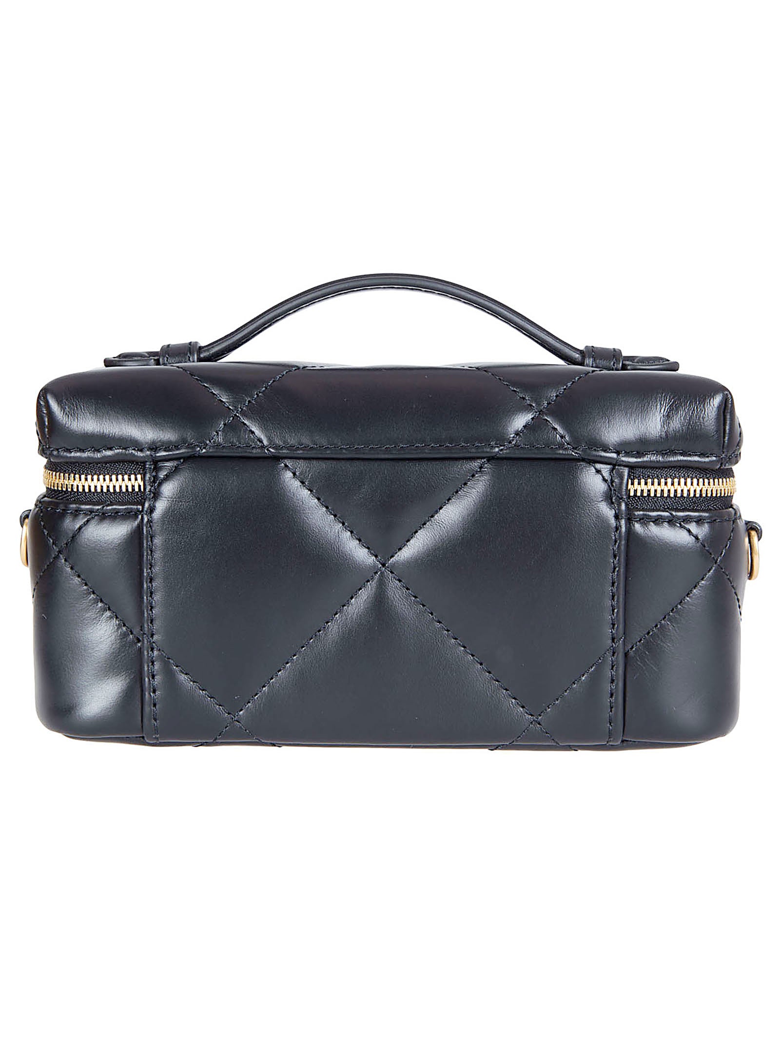Quilted Black Vanity Wallet with Chain Strap and Signature Emblem