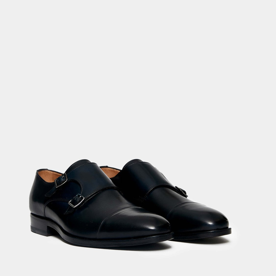 Double Buckle In Blue Calfskin