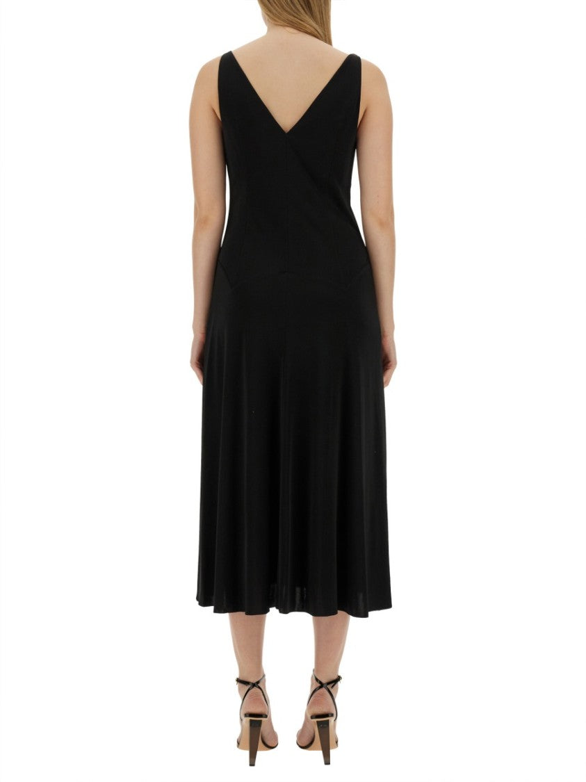Black Midi Dress With Asymmetrical Shoulder Detail