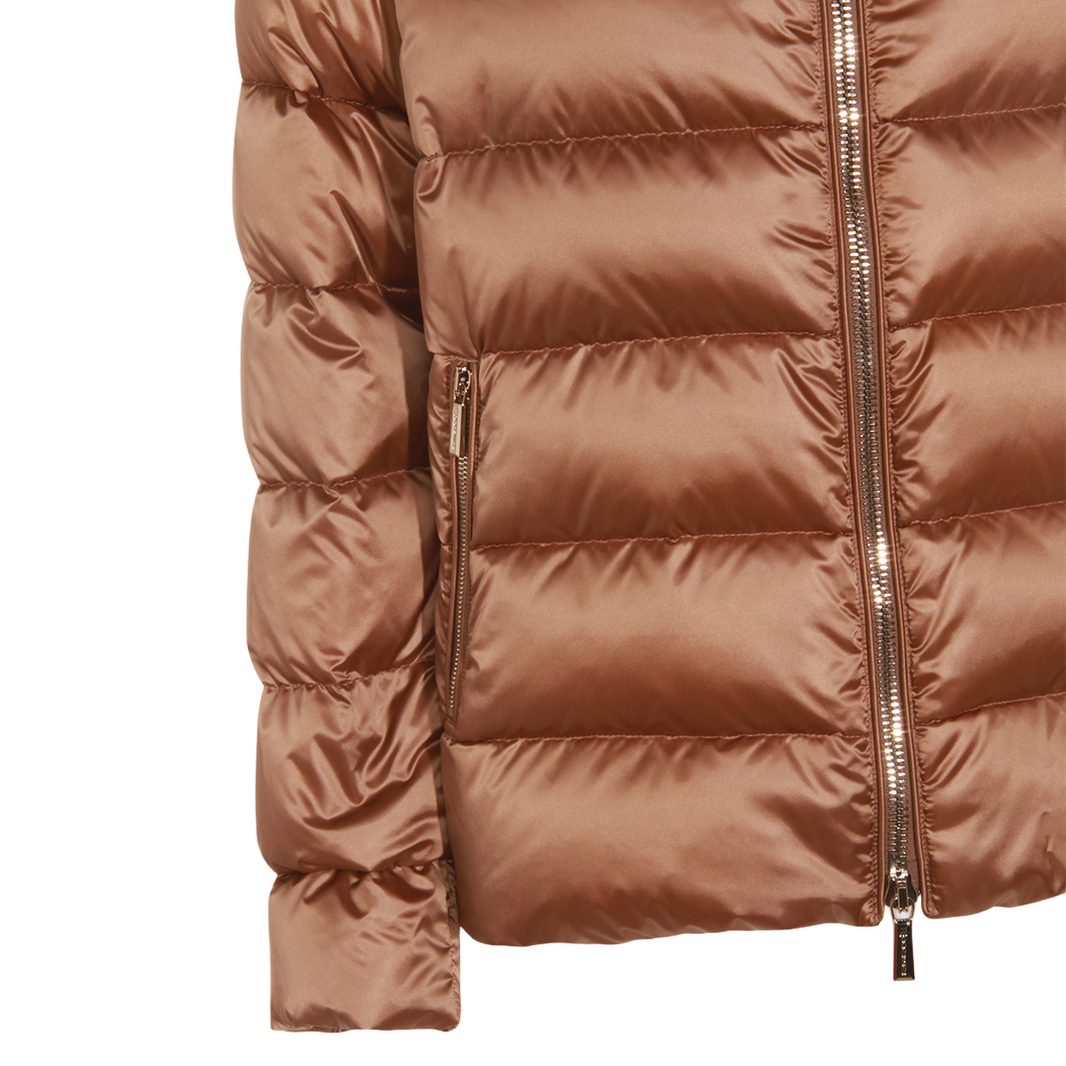 Quilted Camel Coat with High Collar