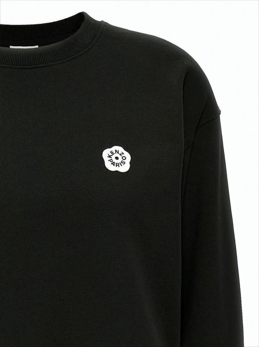 Relaxed Fit Black Cotton Long-Sleeve Sweatshirt With Embroidered Logo