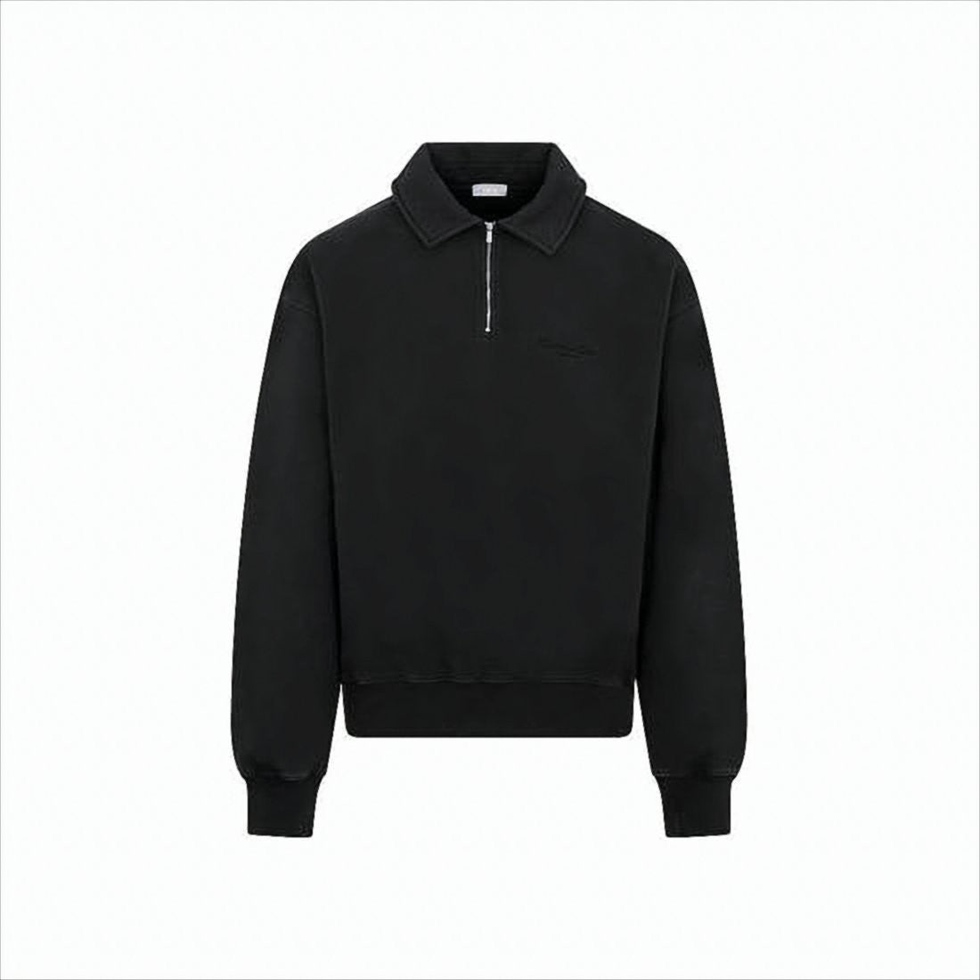 Long-Sleeve Black Shirt with Half-Zip Front