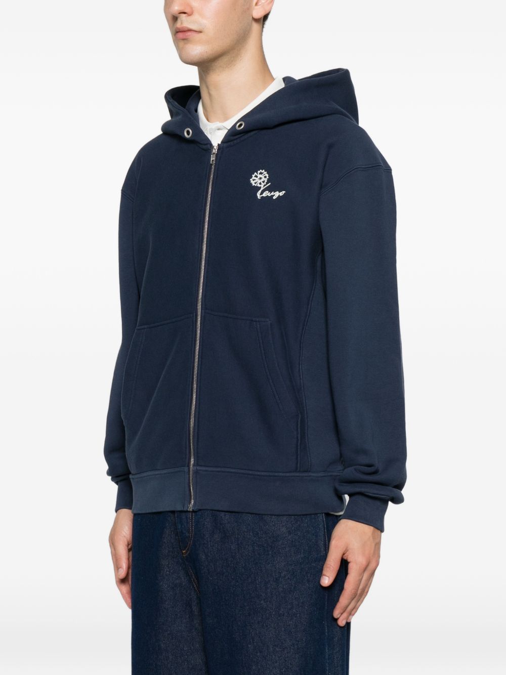Blue Floral Print Hooded Pouch Sweatshirt