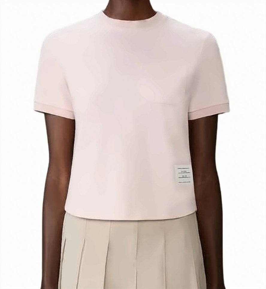Cropped White Cotton T-Shirt with Pocket Detail