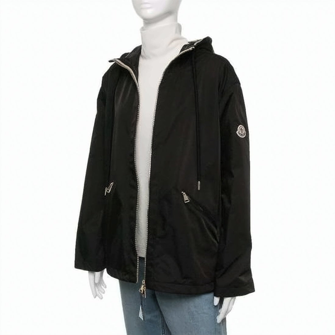 Hooded Black Jacket With Front Zipper