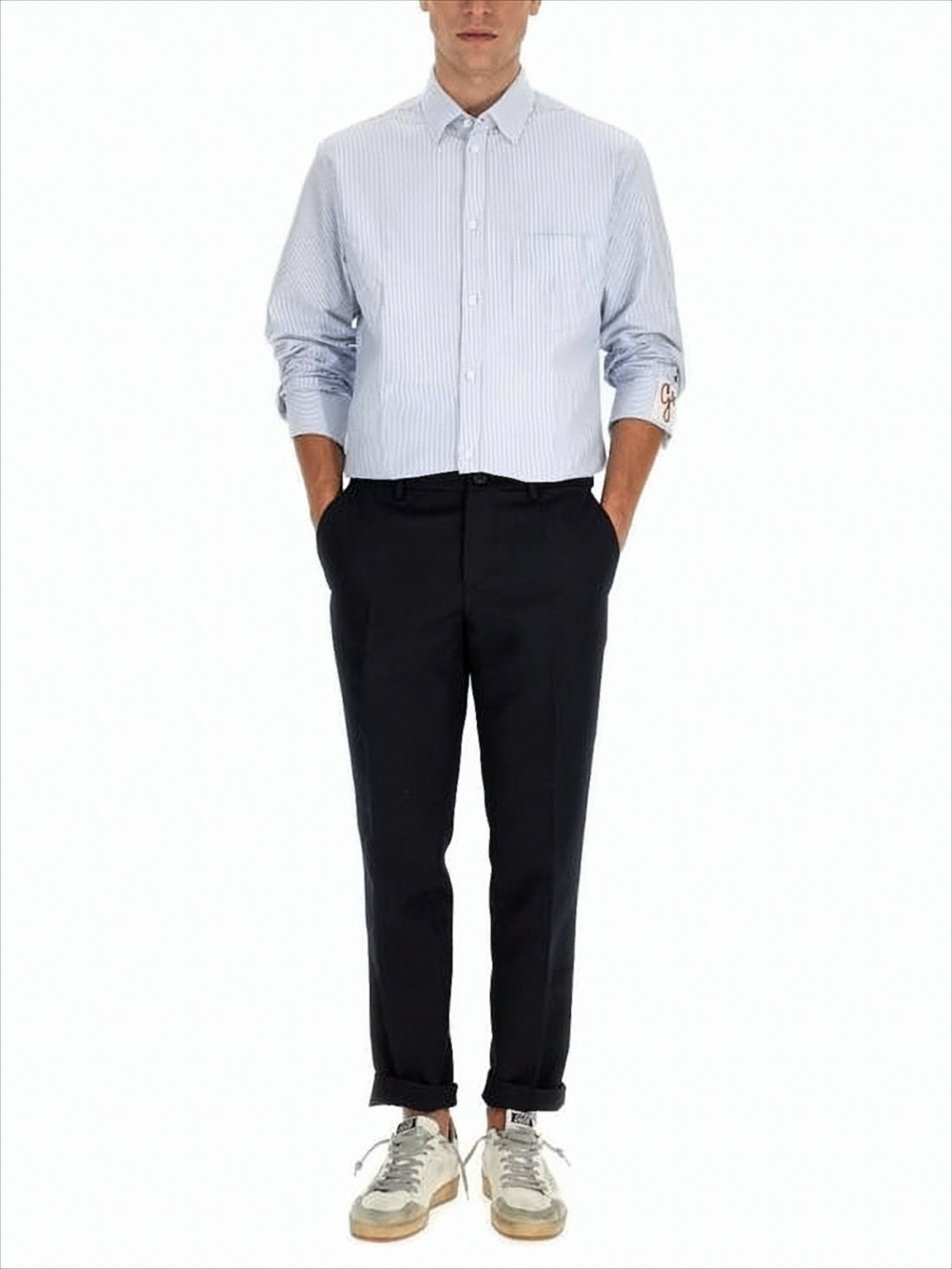 Cropped Long-Sleeve Shirt with Classic Collar