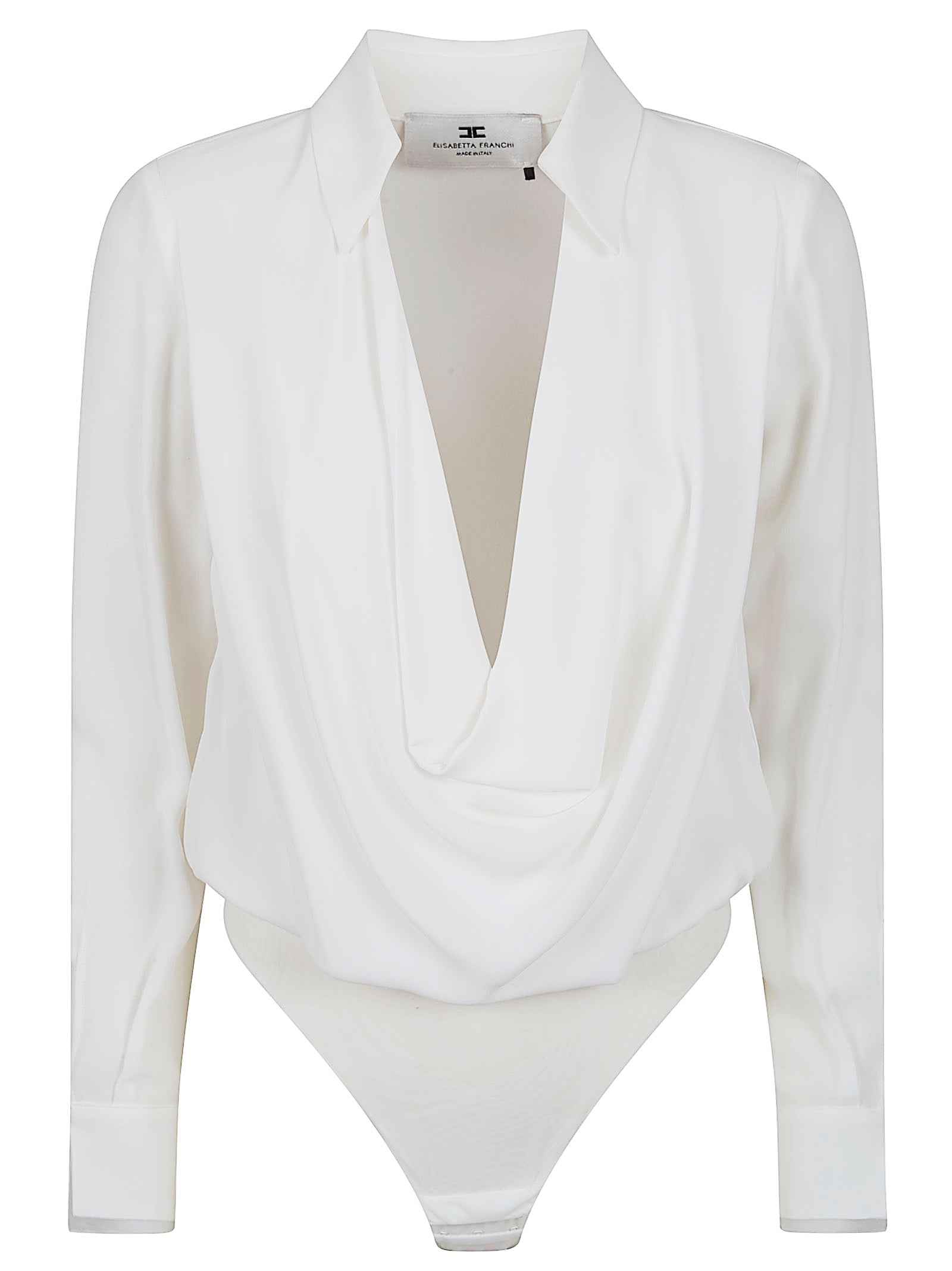 Draped Front Panel Long-Sleeved Bodysuit
