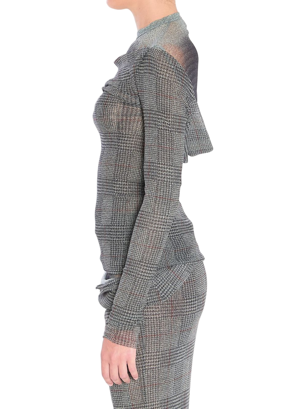 Grey Prince of Wales Check Long-Sleeved Top