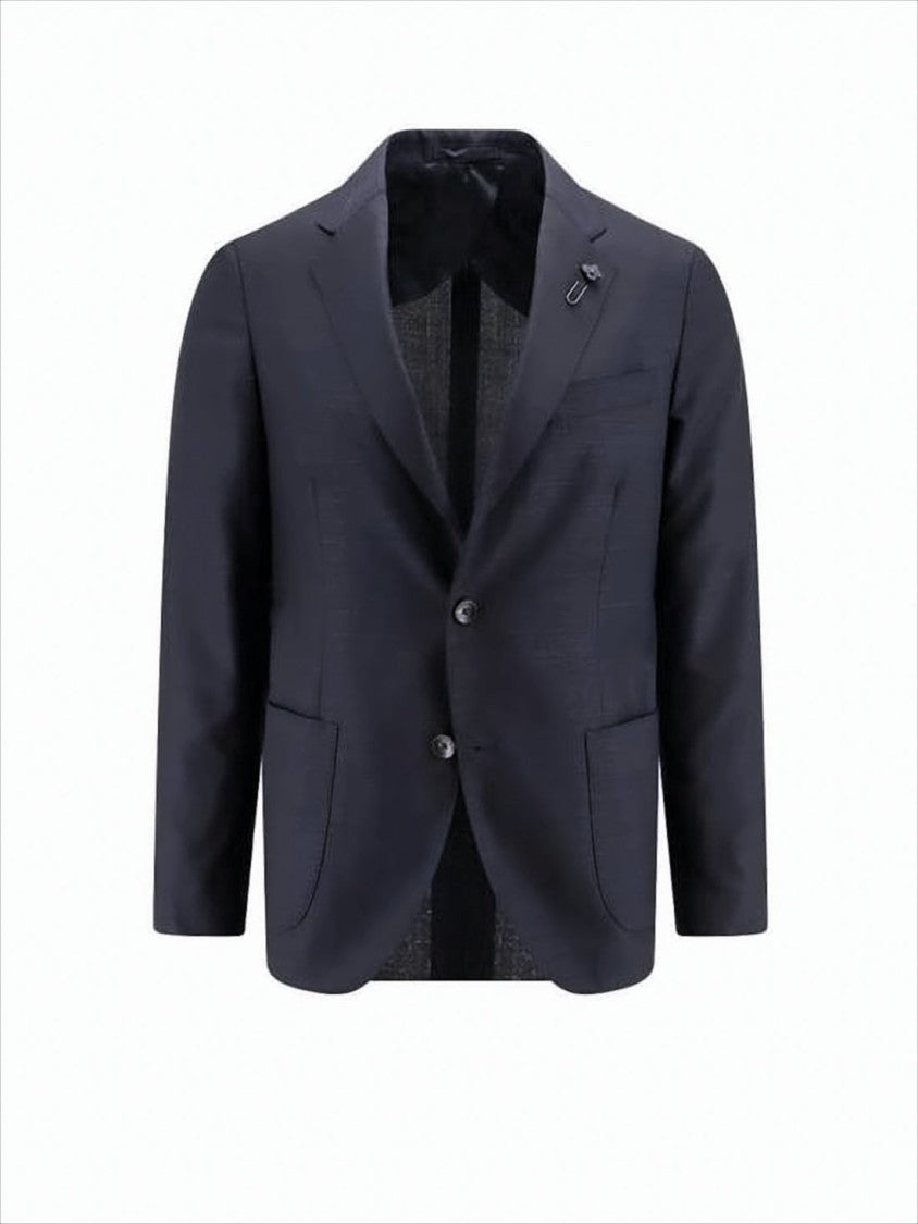 Tailored Black Jacket with Floral Lapel Pin