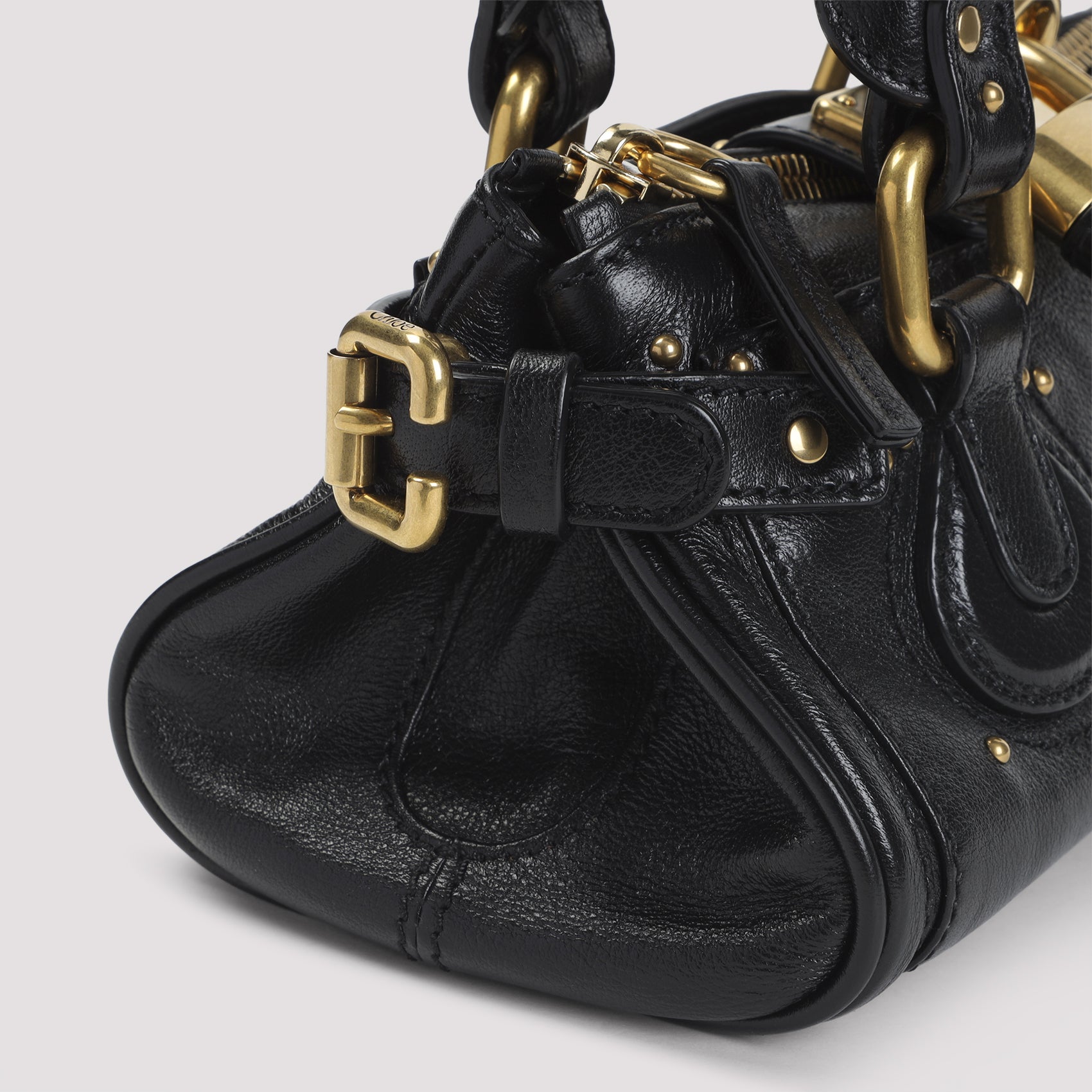 Structured Black Buffalo Leather Paddington Handbag