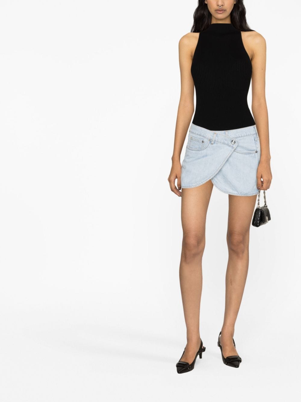 Asymmetric Wrap Skirt in Ice Blue Cotton Denim