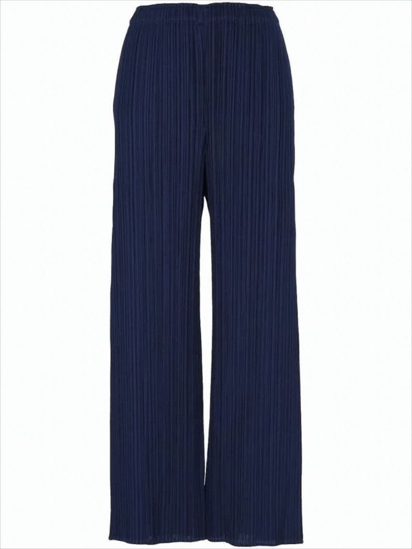 Wide-Leg Pleated Trousers with Elastic Waistband