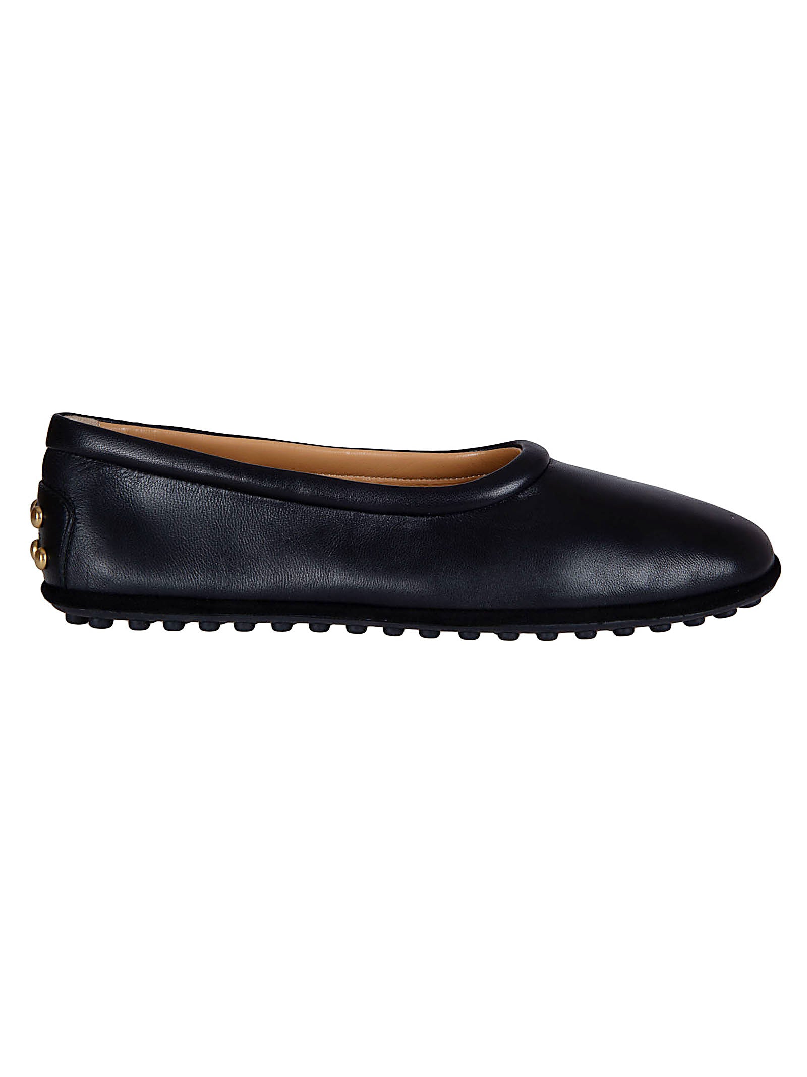 Slip-On Flat Shoes with Rounded Toe and Gold Stud Accents