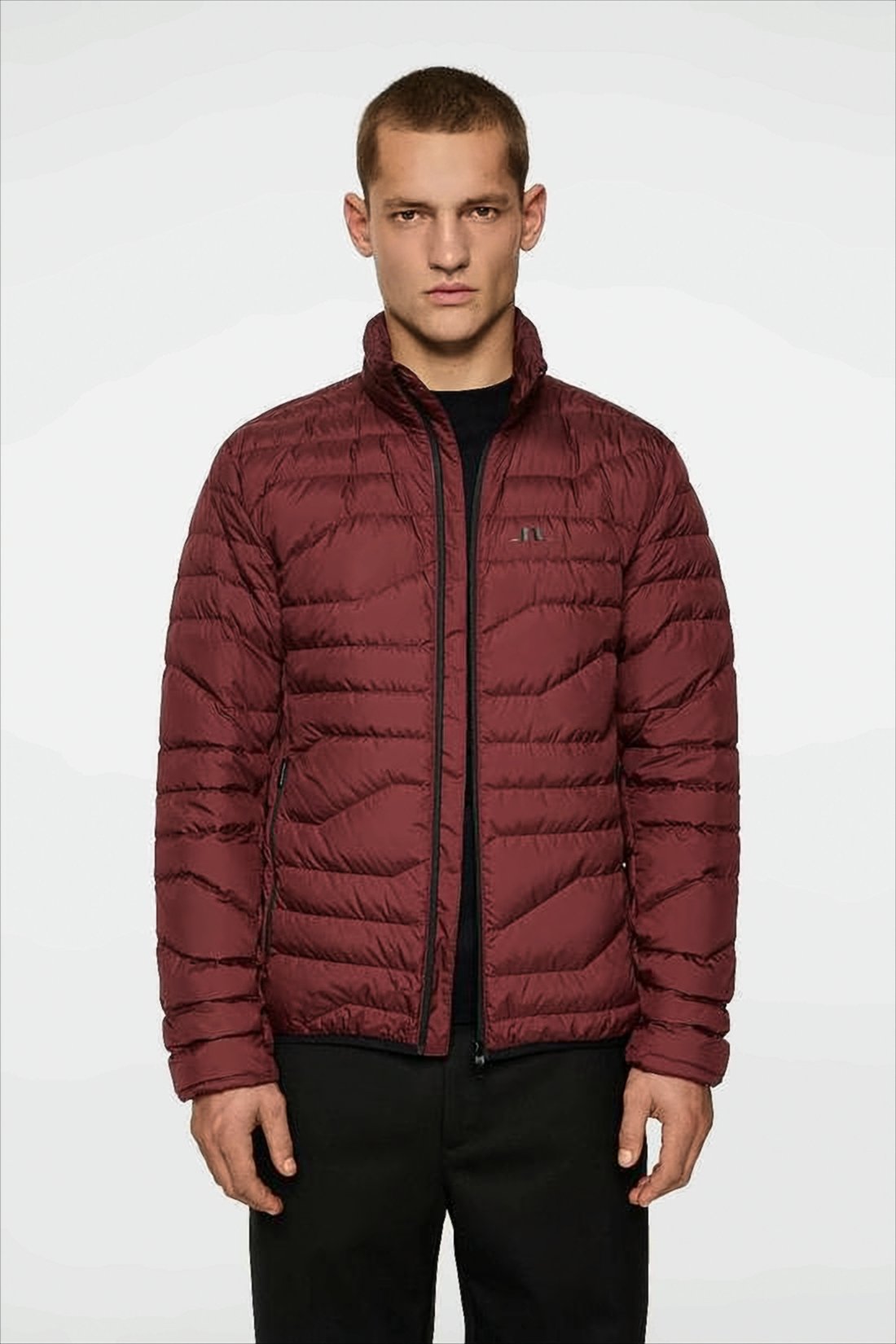Quilted Burgundy Casual Jacket with Stand Collar