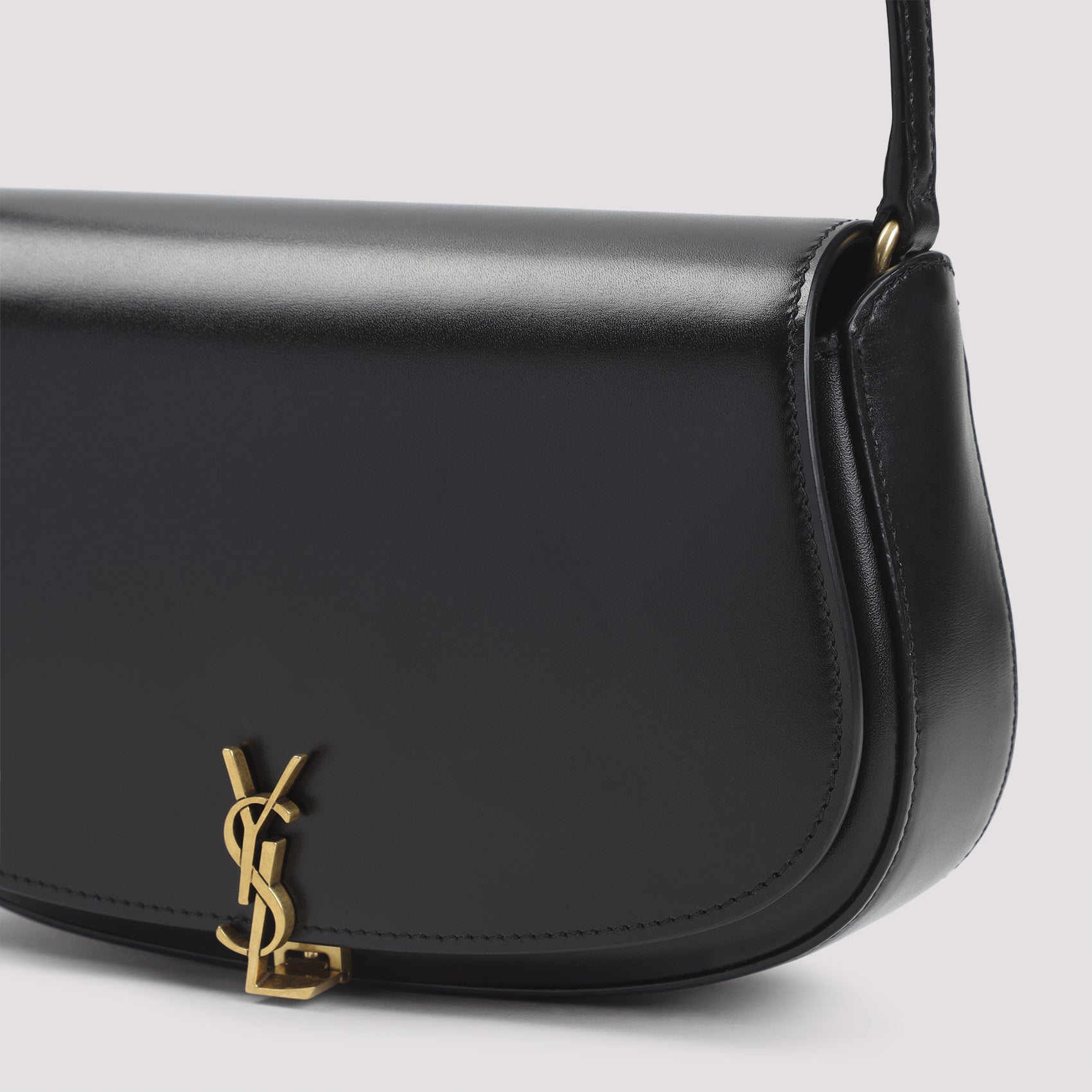 Curved Black Lamb Leather Shoulder Bag