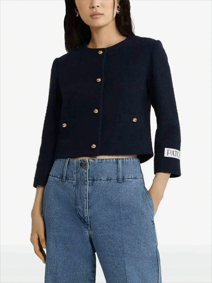 Boxy Cropped Jacket with Textured Fabric
