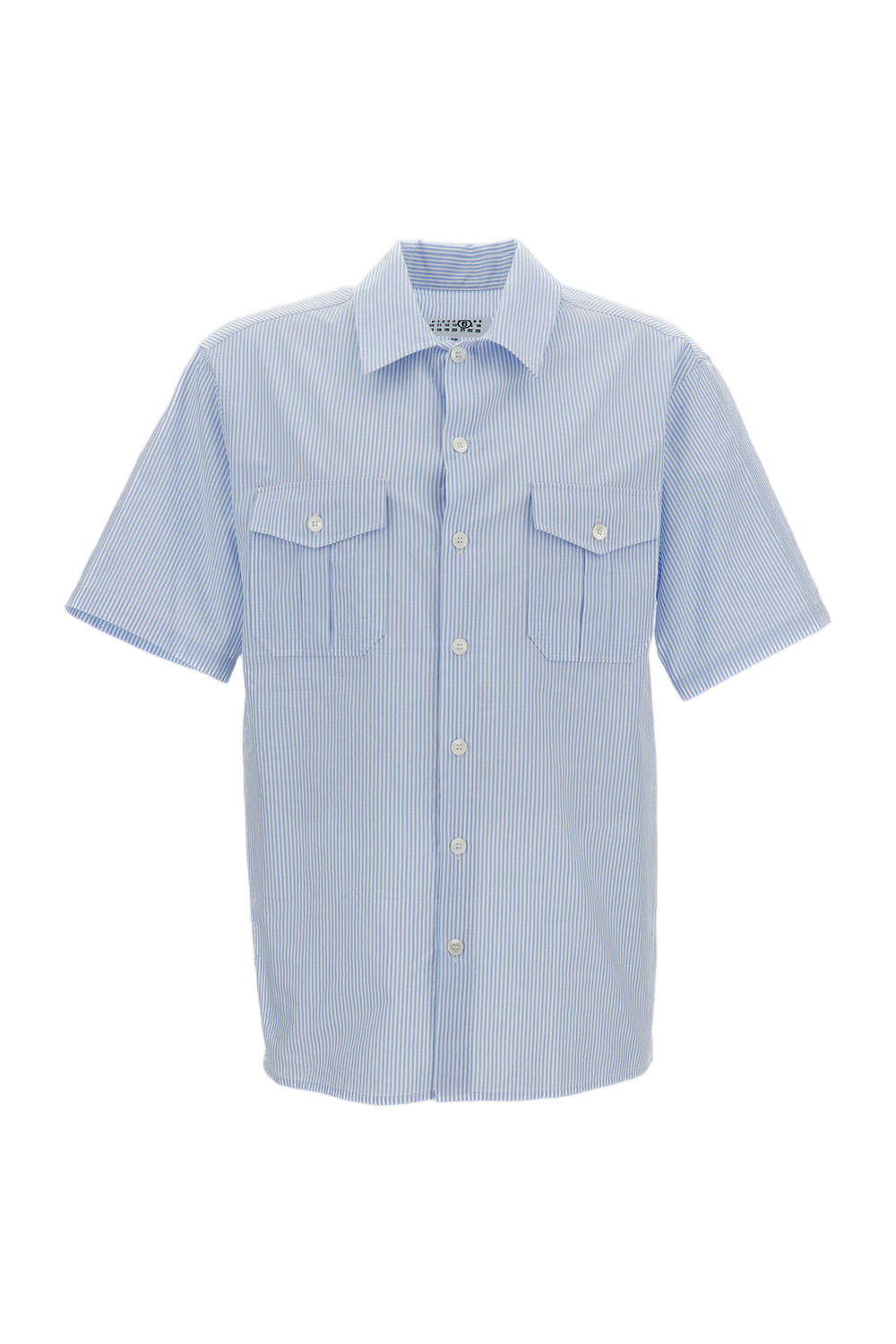 Light Blue Striped Cotton Short-Sleeve Shirt